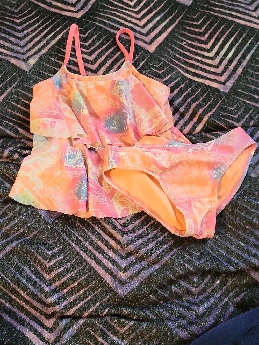 wonder nation Peach Girls Two-Piece Ruffle Swimsuit